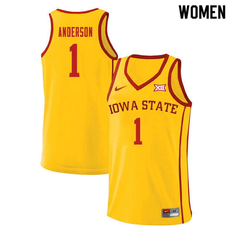 Women #1 Luke Anderson Iowa State Cyclones College Basketball Jerseys Sale-Yellow - Click Image to Close